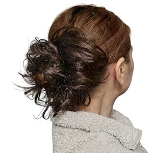 Bridal Prom Hair Scrunchie Bun - Wavy Messy Hairpiece Brown